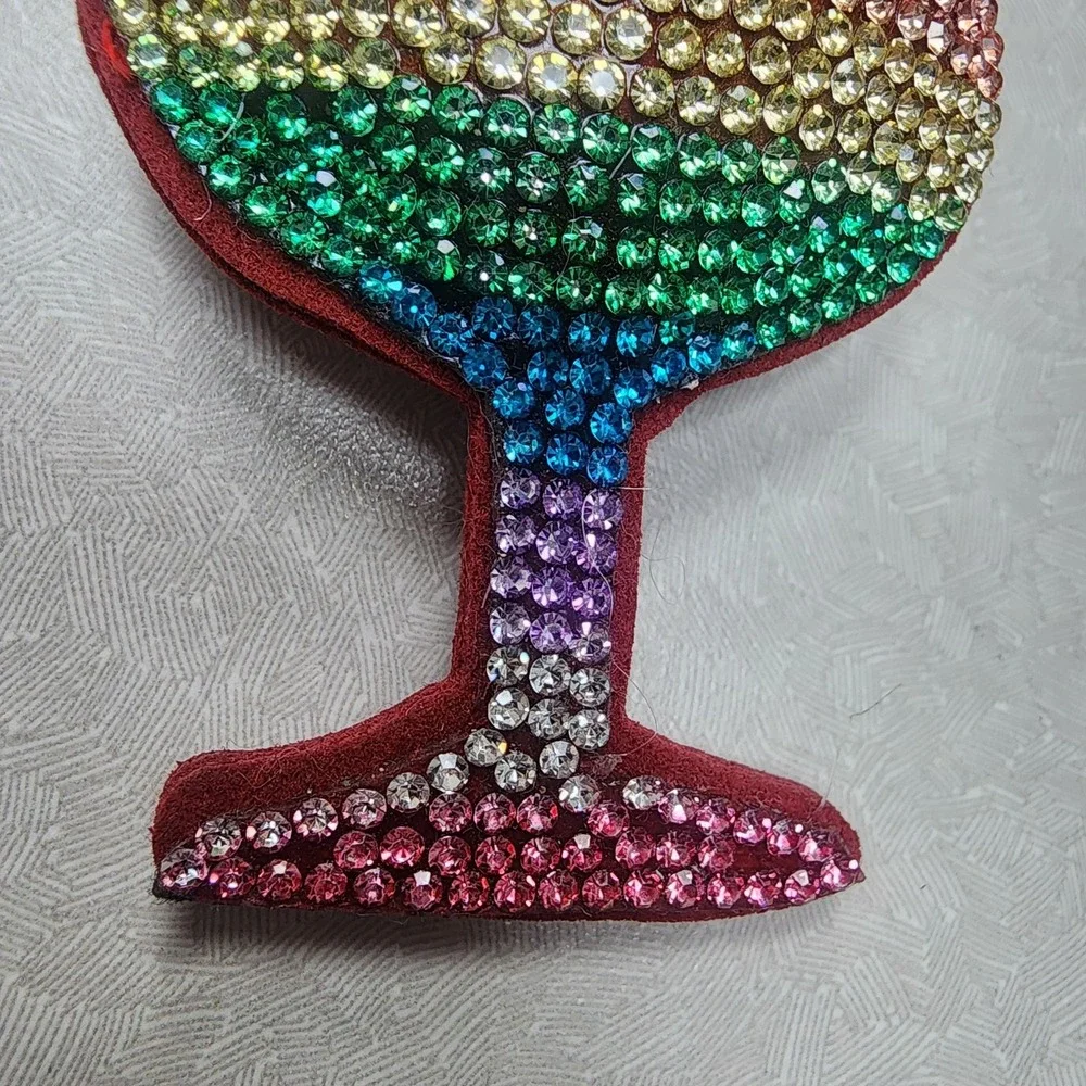 Mix Color Wine Glass Iconic Key Chain Rhinestones Tassle Clip & Key Ring 3D